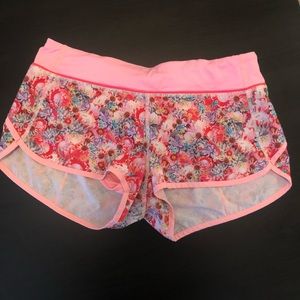 Pink flora lululemon speed shorts 2.5